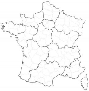 Carte des régions françaises et de leurs casinos.